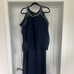 Lan Ting Bridal Dress size 26w cold shoulder dress NWT navy blue